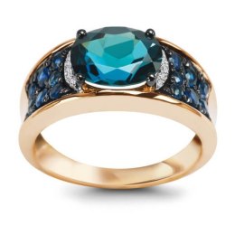 Złoty pierścionek - Topaz błękitny Szafiry Diamenty